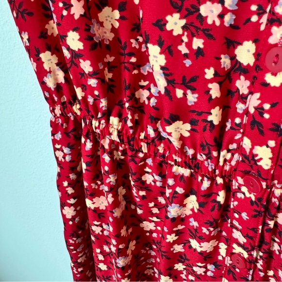 Kimchee Blue Silky Sabrina Shirt Dress Size Small Red Floral ASO Vampire Diaries - Picture 7 of 16